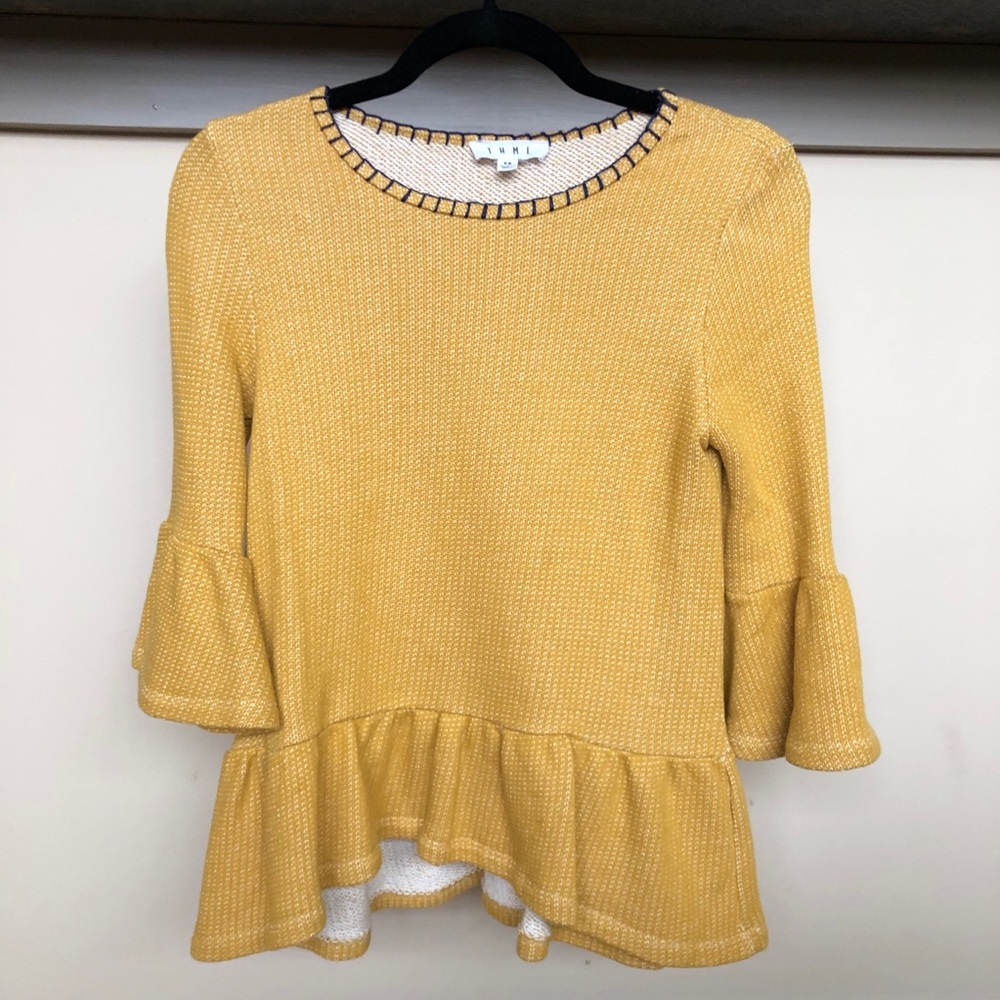 Boutique Yellow Peplum 3/4 Sleeve Top